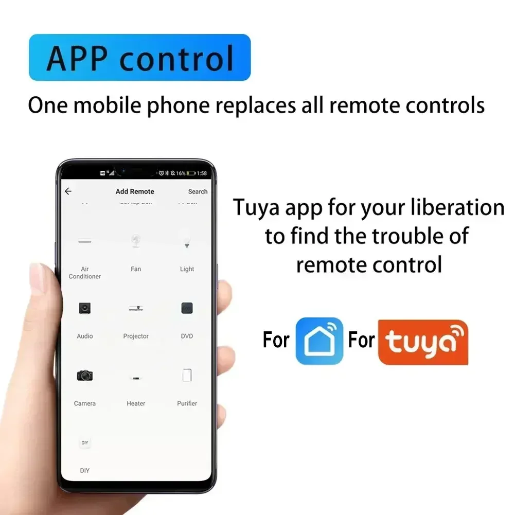 Tuya WiFi ИК-пульт дистанционного управления Life APP Замените пульт дистанционного управления для телевизора DVD AC работает для голосового управления бытовой техникой