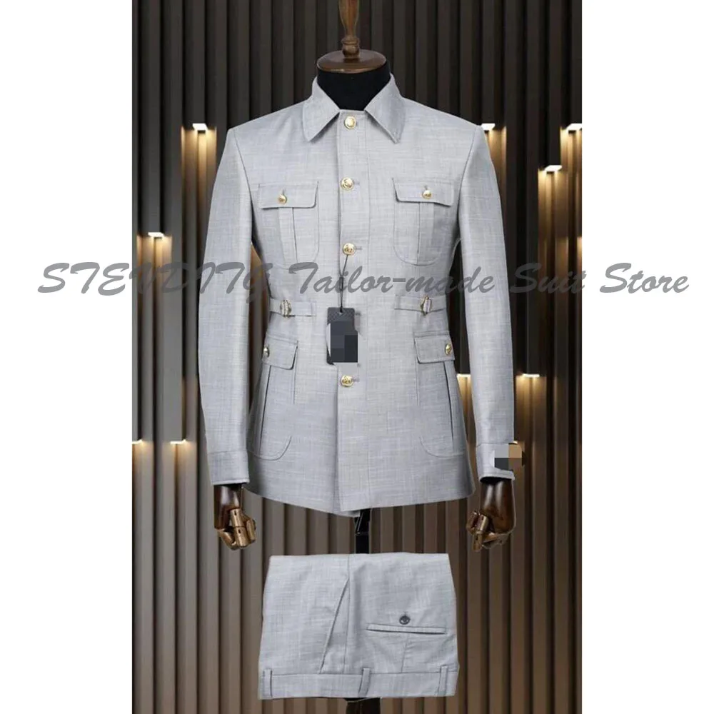 

Grey Evening Suits Collar High Quality Single Breasted Fomal Occasion Banquet Celebrity Prom Party Male Suit Speical Luxury