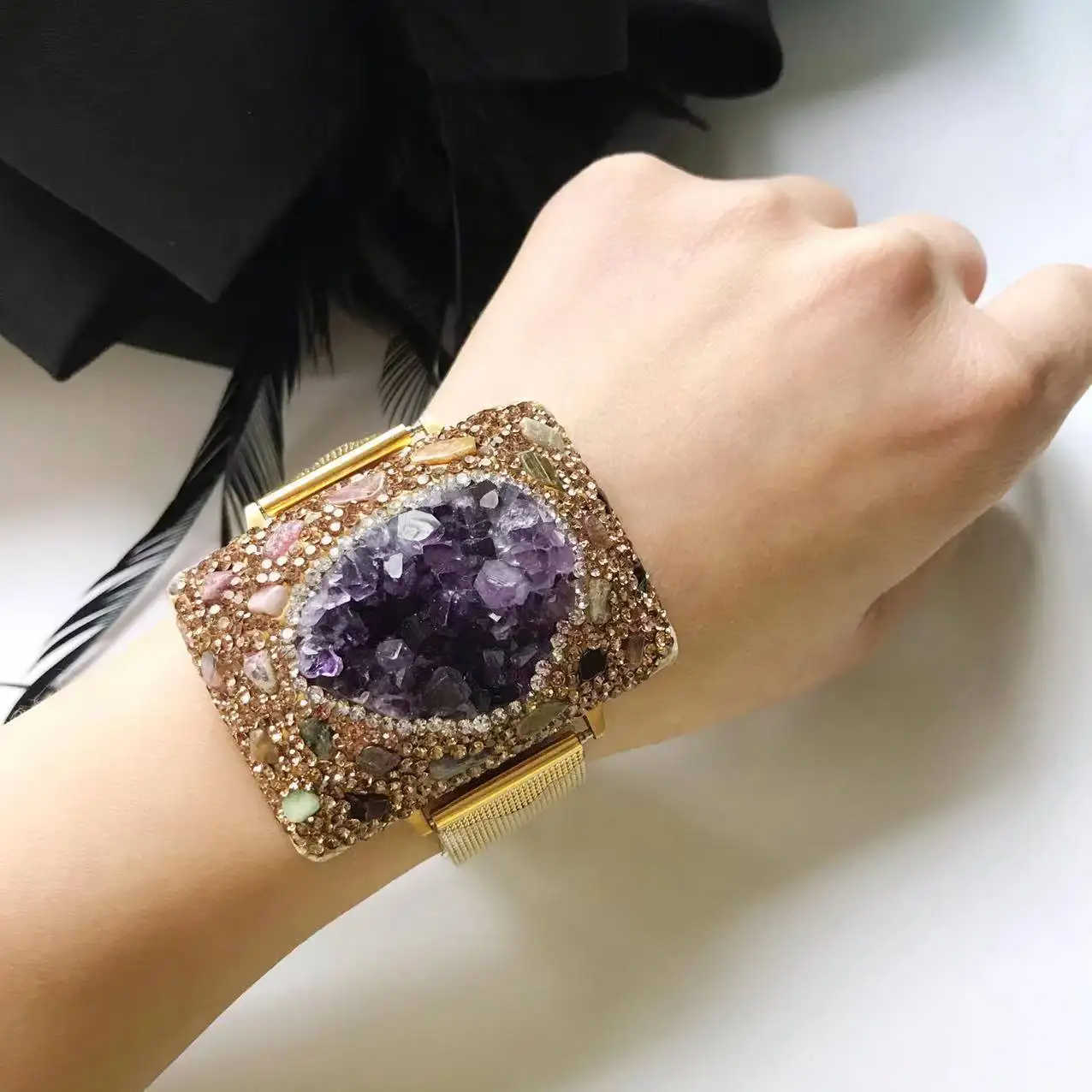 special supply of natural amethyst water snakeskin hand-inlaid micro-flaw watch bracelet bracelet adjustable pearl