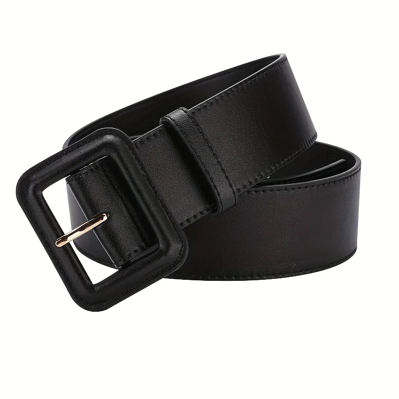 Damen-Gürtel, 4,5 cm breit, klassische einfarbige quadratische Schnalle, Vintage-Taillengürtel, geeignet für Kleider und Mäntel
