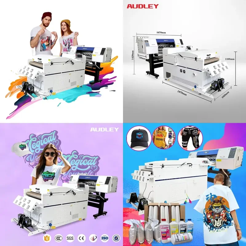 Audley New Model 60cm 2 Eps I3200 DTF Printer 60cm A3 PET Film Printer T-shirt DTF Printing Machine with Shaking Powder