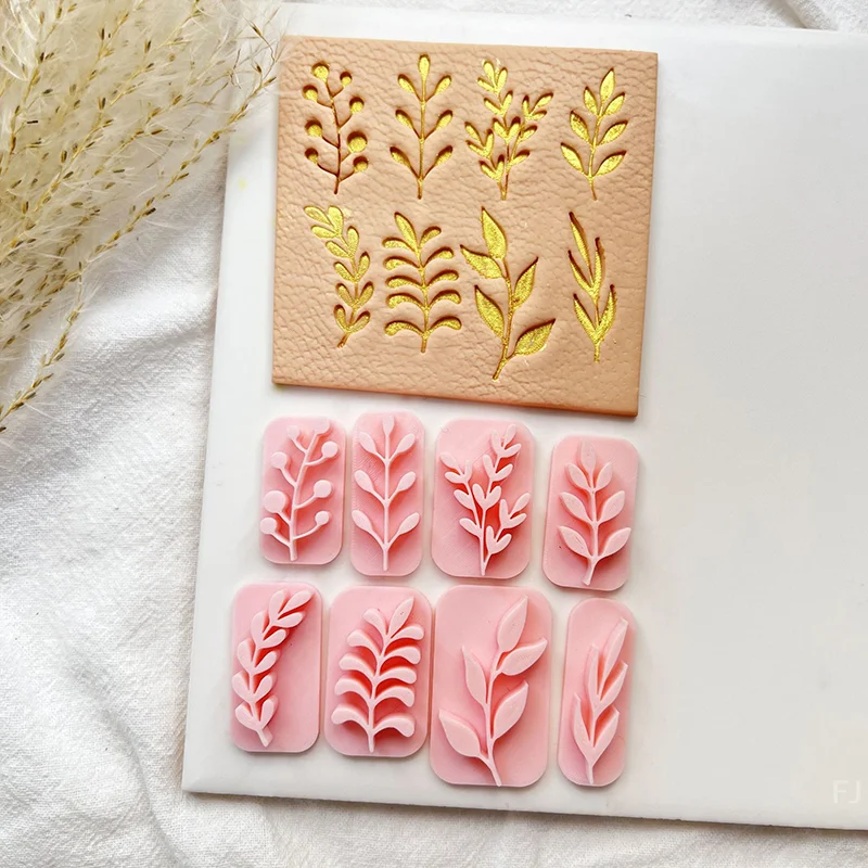 [YU]8pcs Plant Leaves Clay Stamps Polymer Clay Molds Leaf Texture Imprinting Mold DIY Ceramic Earrings Jewelry Pottery Tools