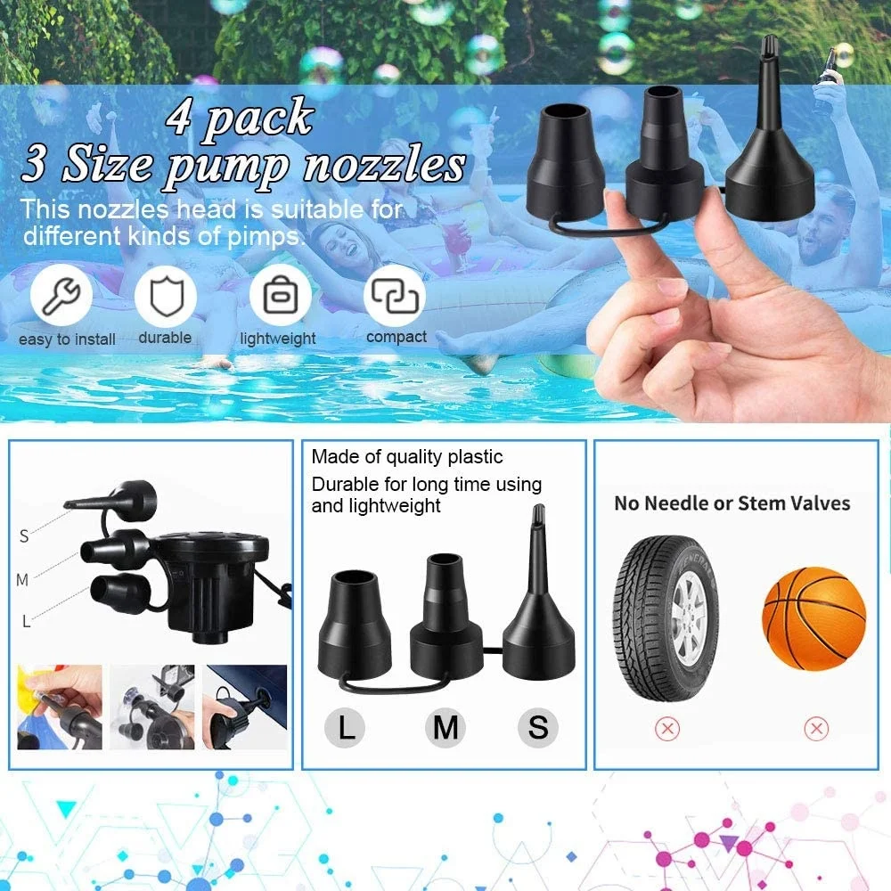 1Set Plastic Nozzle For Inflatable Pump Nozzle Head Air Inflator Adaptor Replacement 3 Nozzles Pumping Air Blower Accessories