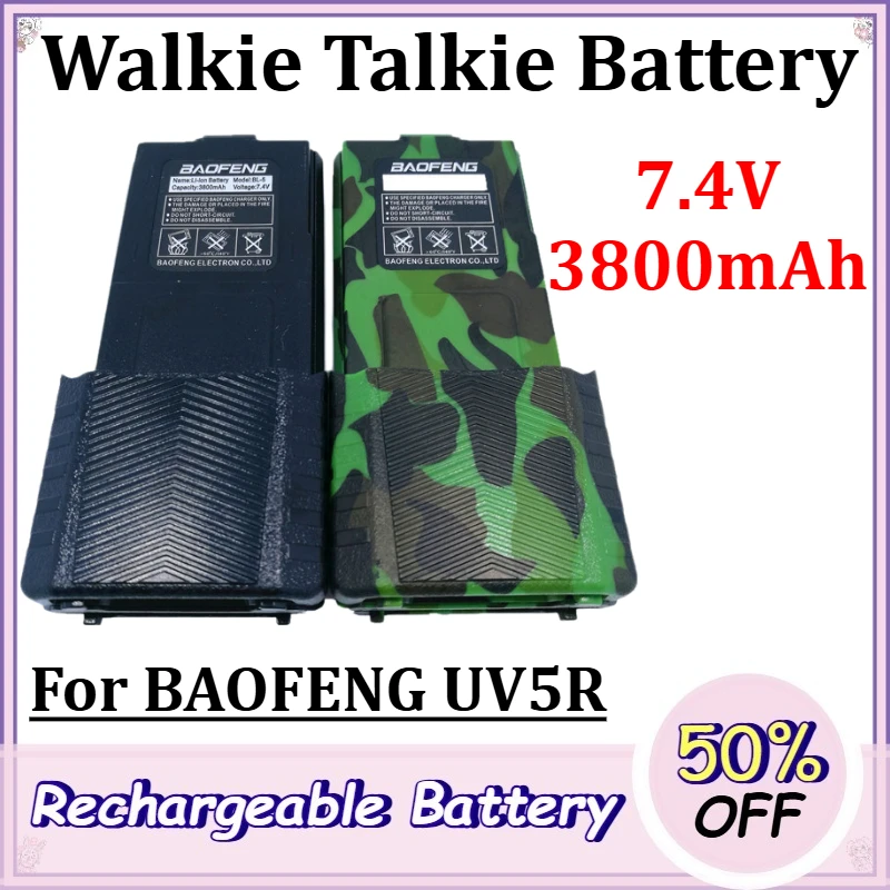 7.4V 3800mAh Walkie Talkie Battery for BAOFENG UV5R High Capacity Extended Rechargeable Lithium Battery