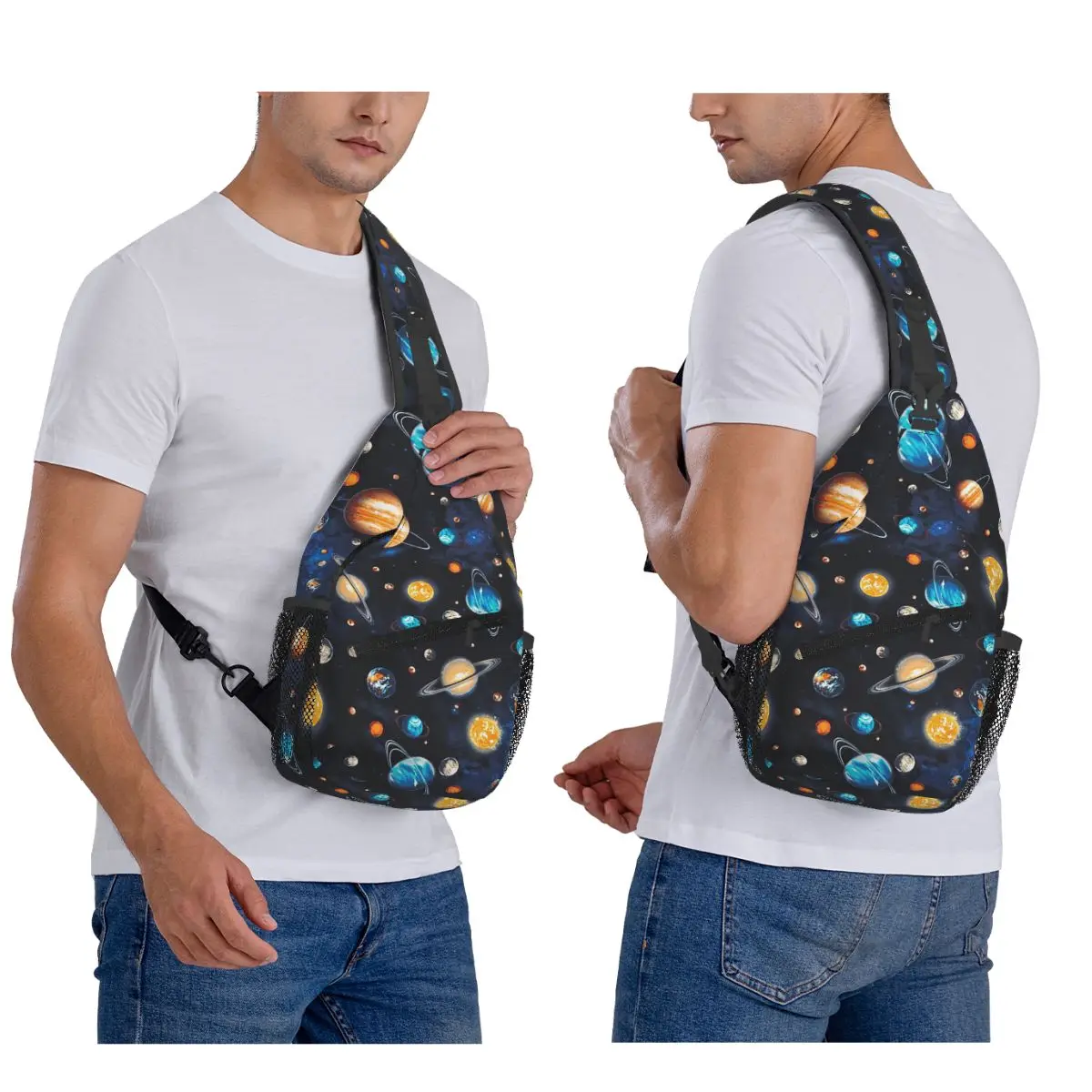 النظام الشمسي كواكب الفضاء الكون حقيبة صدر للرجال حبال Crossbody على ظهره حقيبة صدر للرجال السفر المشي لمسافات طويلة Daypack حقيبة كتف #2