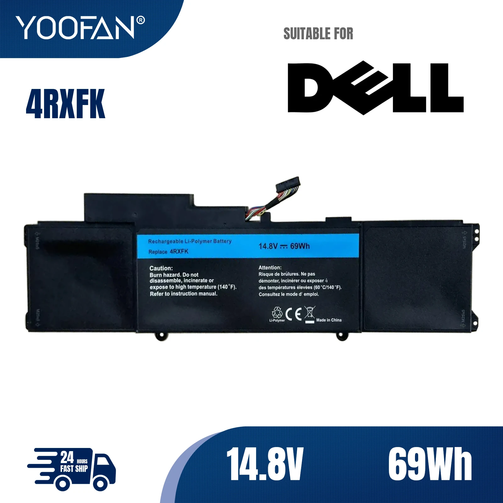 

YOOFAN 14.8V 69WH 4RXFK Laptop Battery For Dell XPS 14 L421X Ultrabook 14-L421x L421x Series Replace C1JKH FFK56