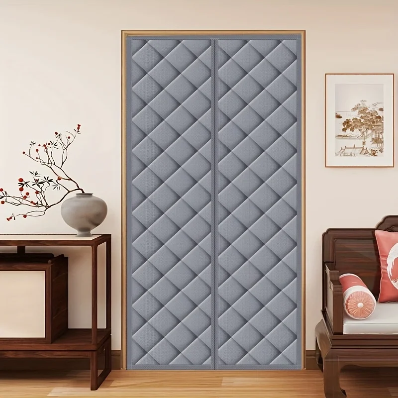 1Pc Thick Magnetic Cotton Door Curtain, Split Windproof Thermal Curtain, Drill-Free, Room Divider for Home & Shop