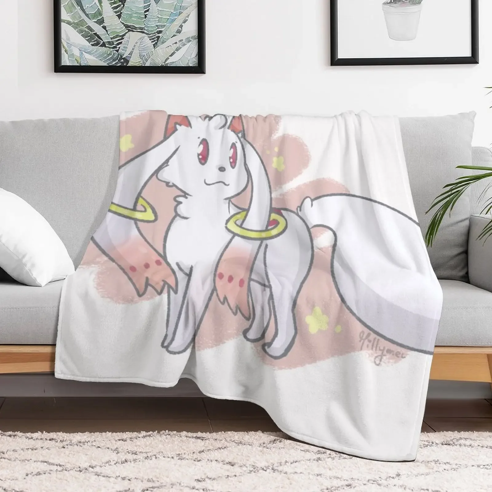 Kyubey - Madoka Magica Throw Blanket Faux Fur Soft Warm Blanket for Bed