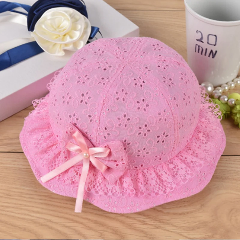 Children Summer Panama Hollow Caps Baby Girls Fisherman Hat Kids Girls Bowknot Pearl Hat Fashion Baby Bucket Sun Hat Floral