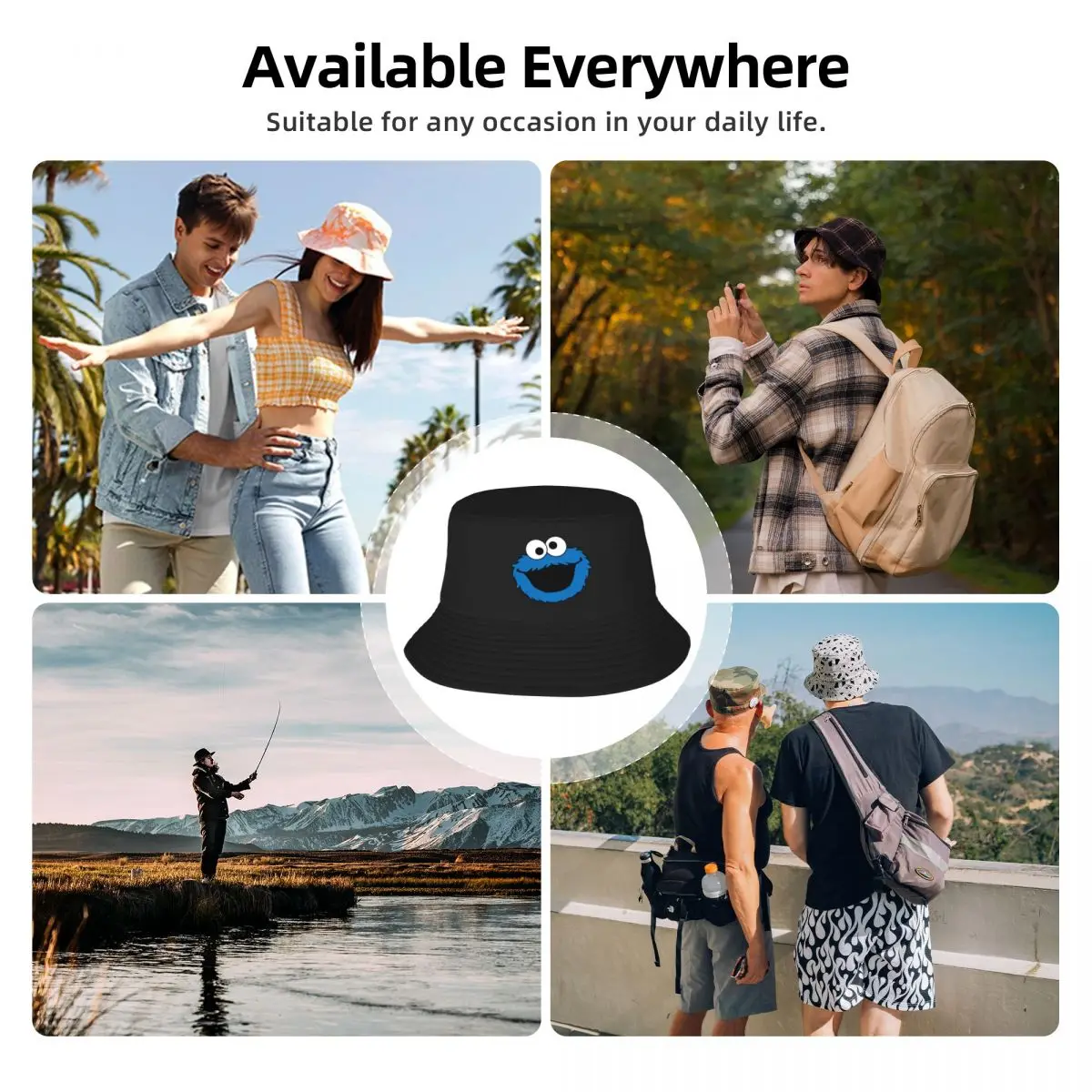 Cookie Monster Bucket Hats Panama For Kids Bob Hats Fashion Fisherman Hats Summer Beach Fishing Unisex Caps