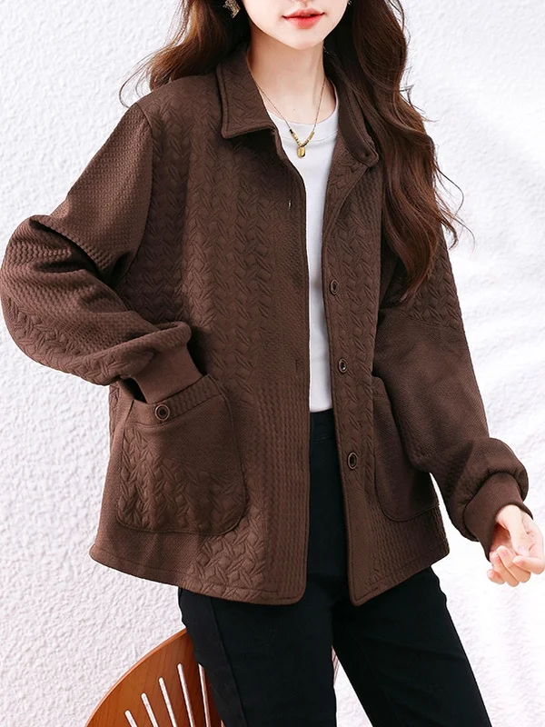 معطف كاجوال فضفاض طويل Sve لون نقي مطرز مزدوج لمقاس كبير للنساء، سترة مفتوحة بأزرار مريحة #3