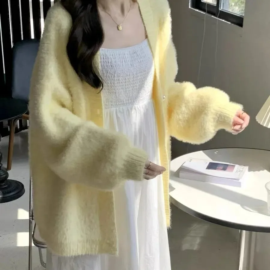 Süße Weiche Koreanische Sle frauen Pullover Strickjacke Lose Gestrickte Top Mantel Nerz Herbst Winter Neue Ankunft Faion Damen Kleidung