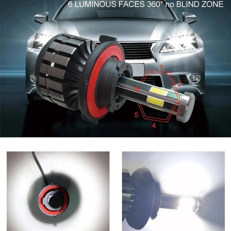 H7 LED Mini Canbus 6 sides 3D 360 degree H4 H1 HB3 HB4 Turbo Bi Projector Lens Light H11 9005 Car Headlight Bulb Auto Fog Lamp