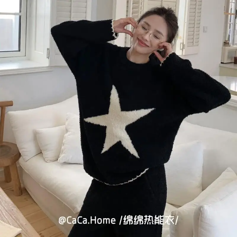 

Women's Pajama Set Girl Winter Homewear Flannel Pajamas Set for Women Cozy Fleece Loungewear Warm Sleepwear Winter Outfit Soft