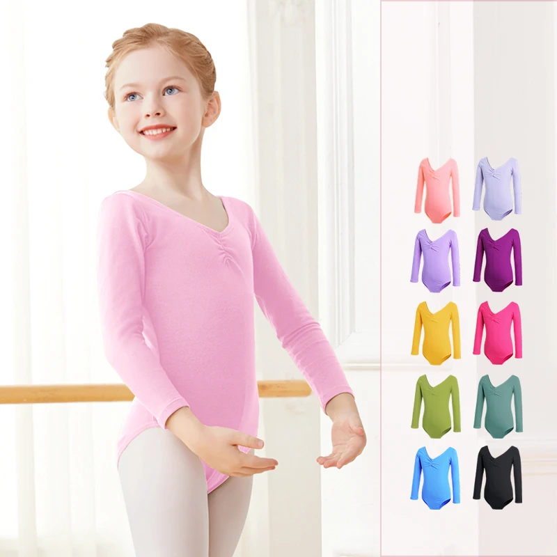 Girls Kids Ballet Leotards Standard Dance Bodysuit Teen Kids Long Sleeve Gymnastics Leotards Soft Cotton Lining Dance Costumes