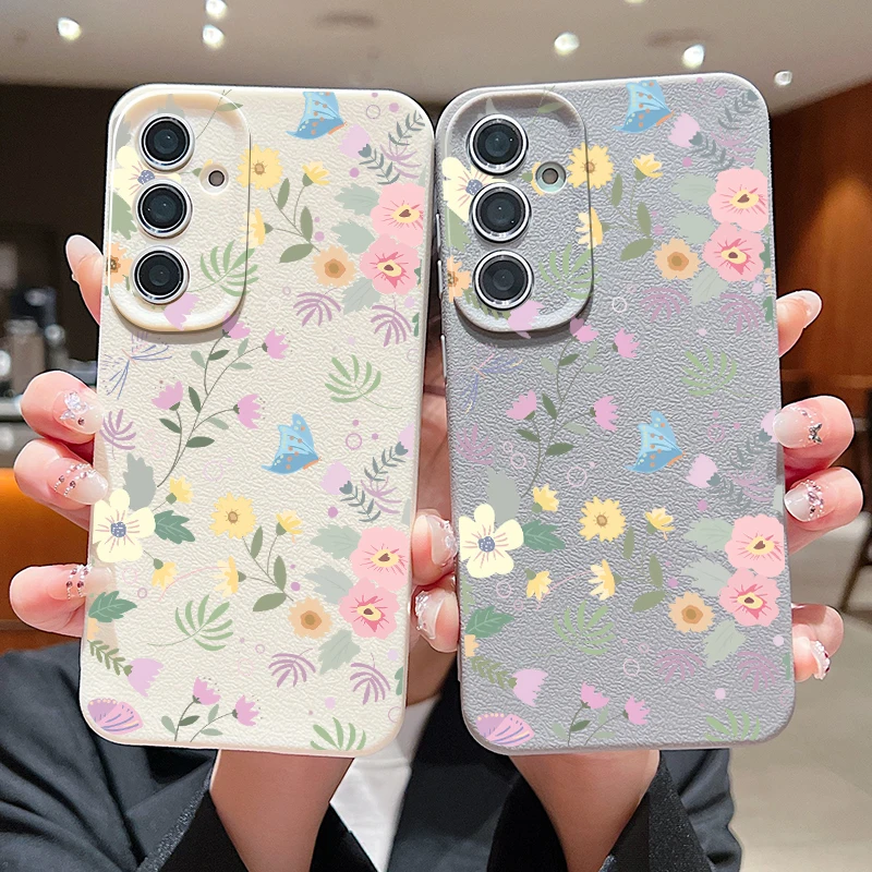 Colorful Flower Case For Samsung Galaxy A55 A35 A25 A15 S24 S23 S22 Ultra S21 S20 FE A16 A52 A53 A14 A34 A54 5G Leather Texture