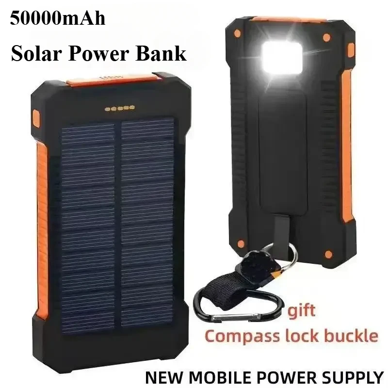 

New 50000mAh Outdoor Solar Power Bank Waterproof Solar Charger External Battery with LED Light for iPhone Samsung Huawei Xiaomi