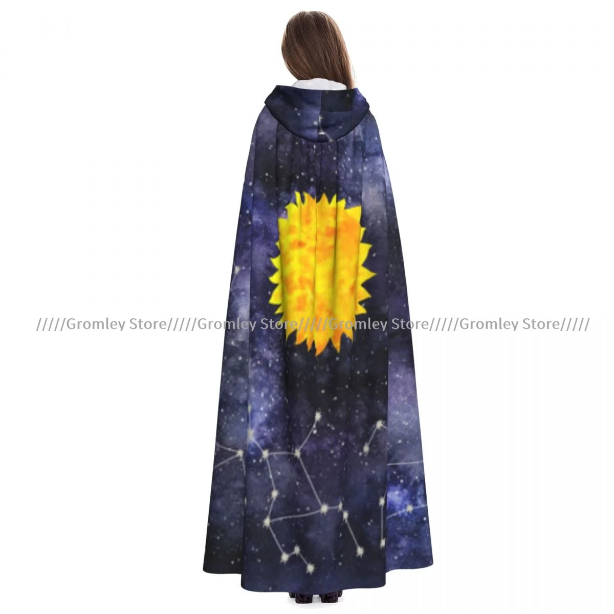 Sun And Twelve Zodiac Signs Witch Cloak Hooded Cosplay Costume Halloween Adult Long Party Cape