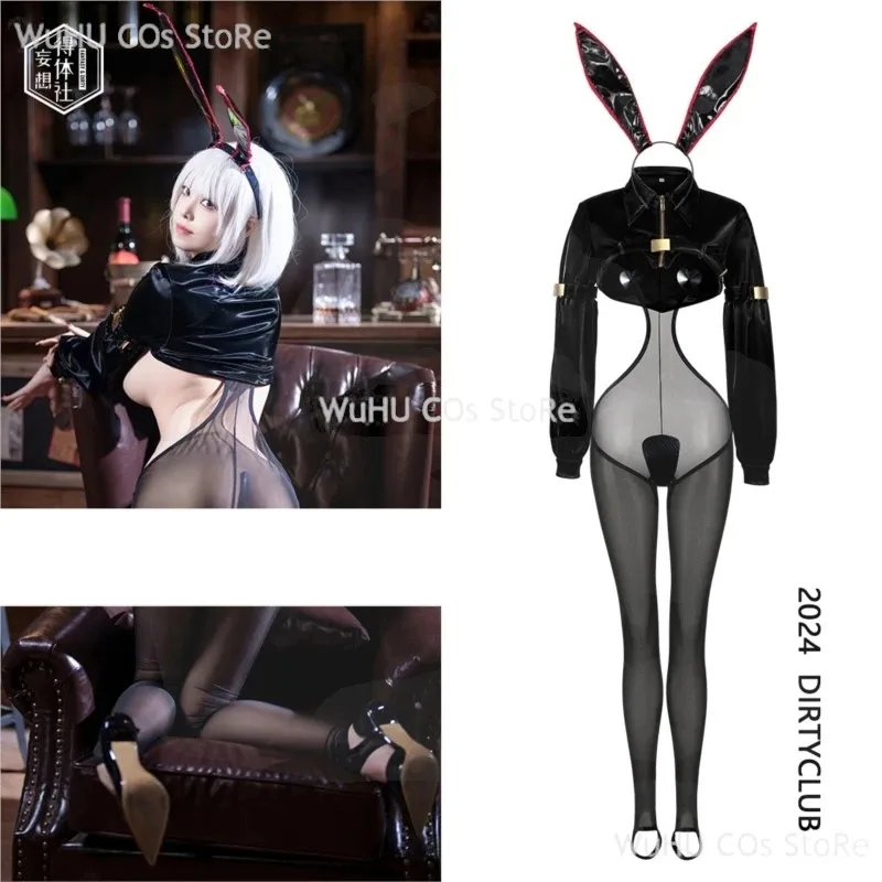متوفر في المخزون التصميم الأصلي بو الجلود عكس الأرنب فتاة تأثيري حلي بذلة سوداء قماش شبكي ينغيرييس المرأة مثير تأثيري