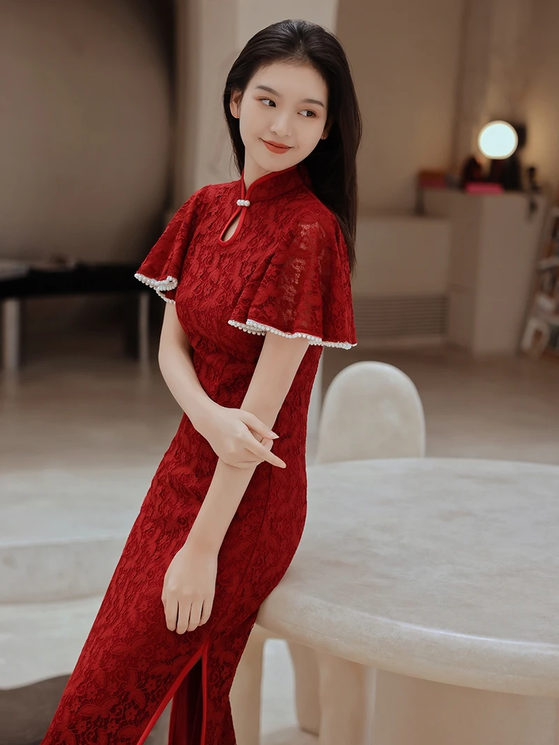 

Красное кружевное платье Dr Ele Personali, улучшенная версия, летняя новинка, женская повседневная одежда с низким разрезом