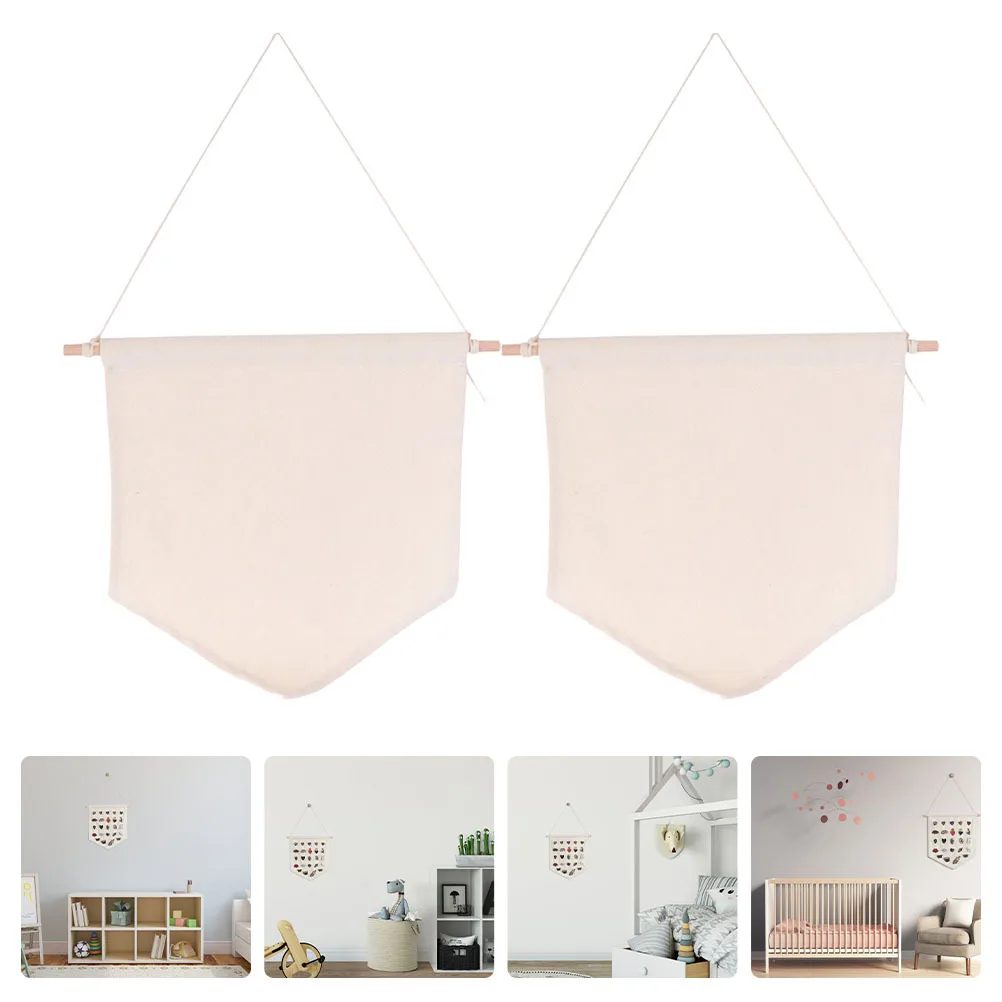 

2Pcs Pin Display Canvas Hanging Pennant Banner Natural Cotton Plain Badge Organizer Decor for Living Room