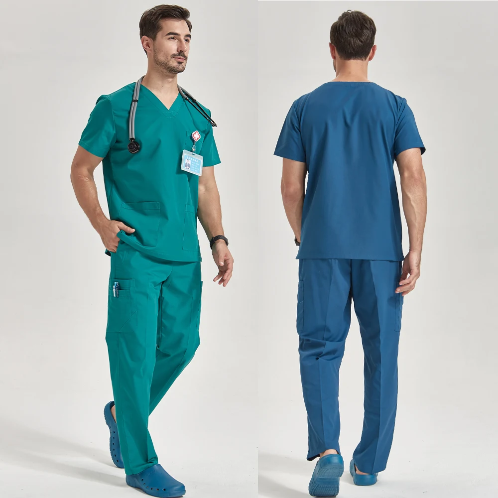 Functional Durable Medical Uniforms Nonelastic Basics Hospital Nursing Multiple Pockets Cargo Scrubs Sets for Women Men 8020