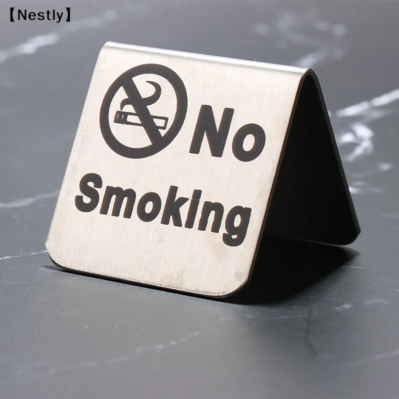 Stainless Steel No Smoking Sign Double-Sided Tabletop Warning Sign Plaque For Restaurant Public Places Hotel Office〔Nest〕