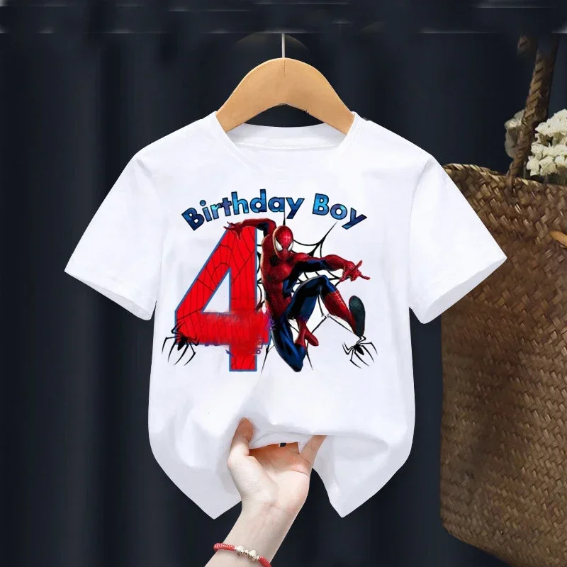 Summer Kid Tshirt 2 3 4 5 6 7 8 Marvel Spiderman Birthday Gift Short Sleeve Children Clothes Baby Tee Tops Boy Girl T-shirt