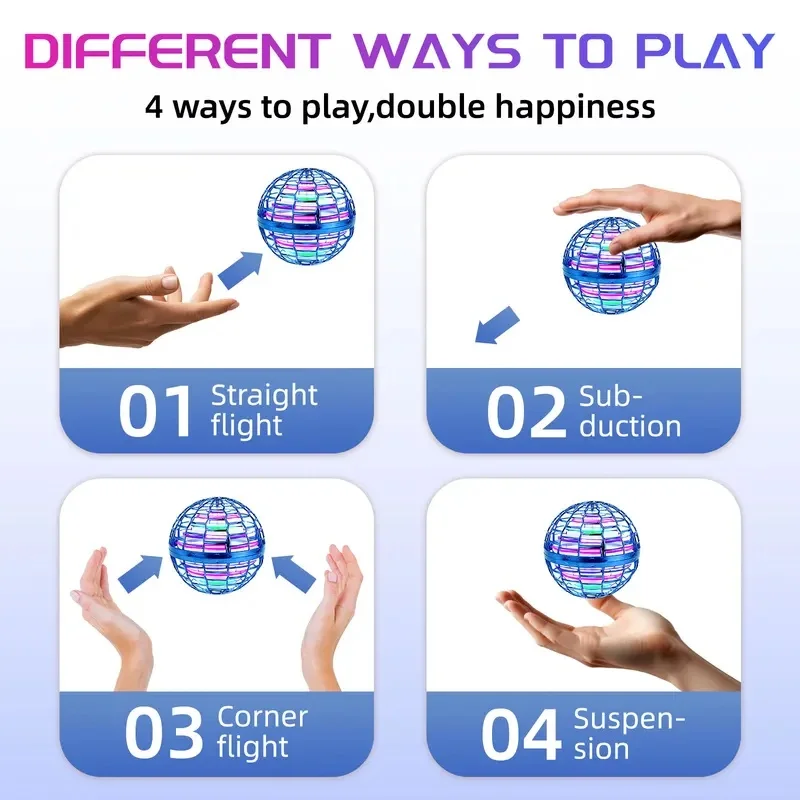 New Flying Spinner Ball LED Light Flying Toy Magic Floating Auto Spin Orb Hand Controlled Mini Drone Kids Gift Sports Game Toy