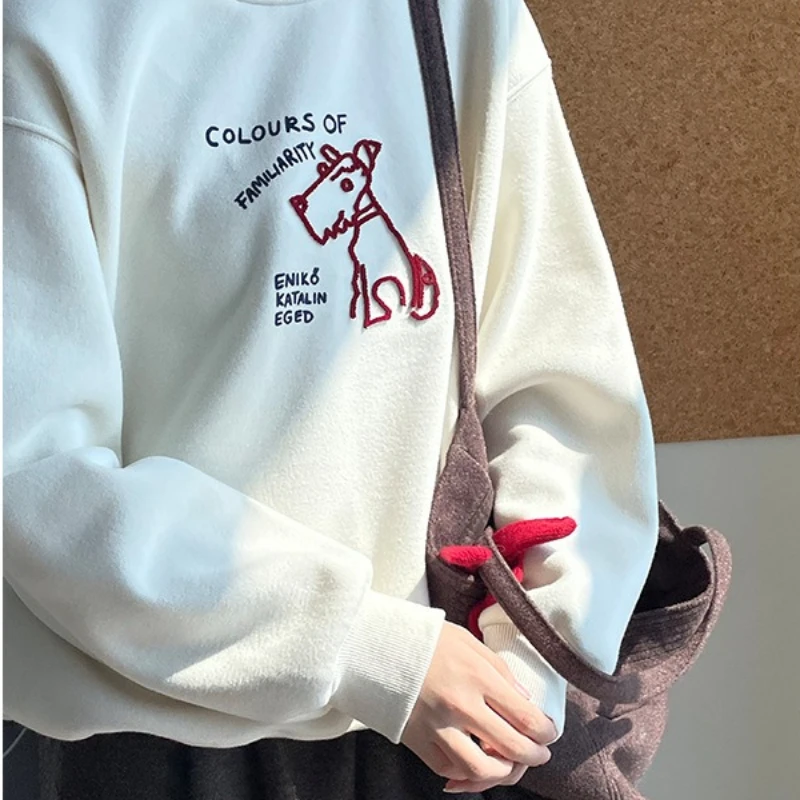 2025 حار بيع جديد الكلب التطريز نمط جولة الرقبة فضفاضة طويلة الأكمام هوديي للنساء #2