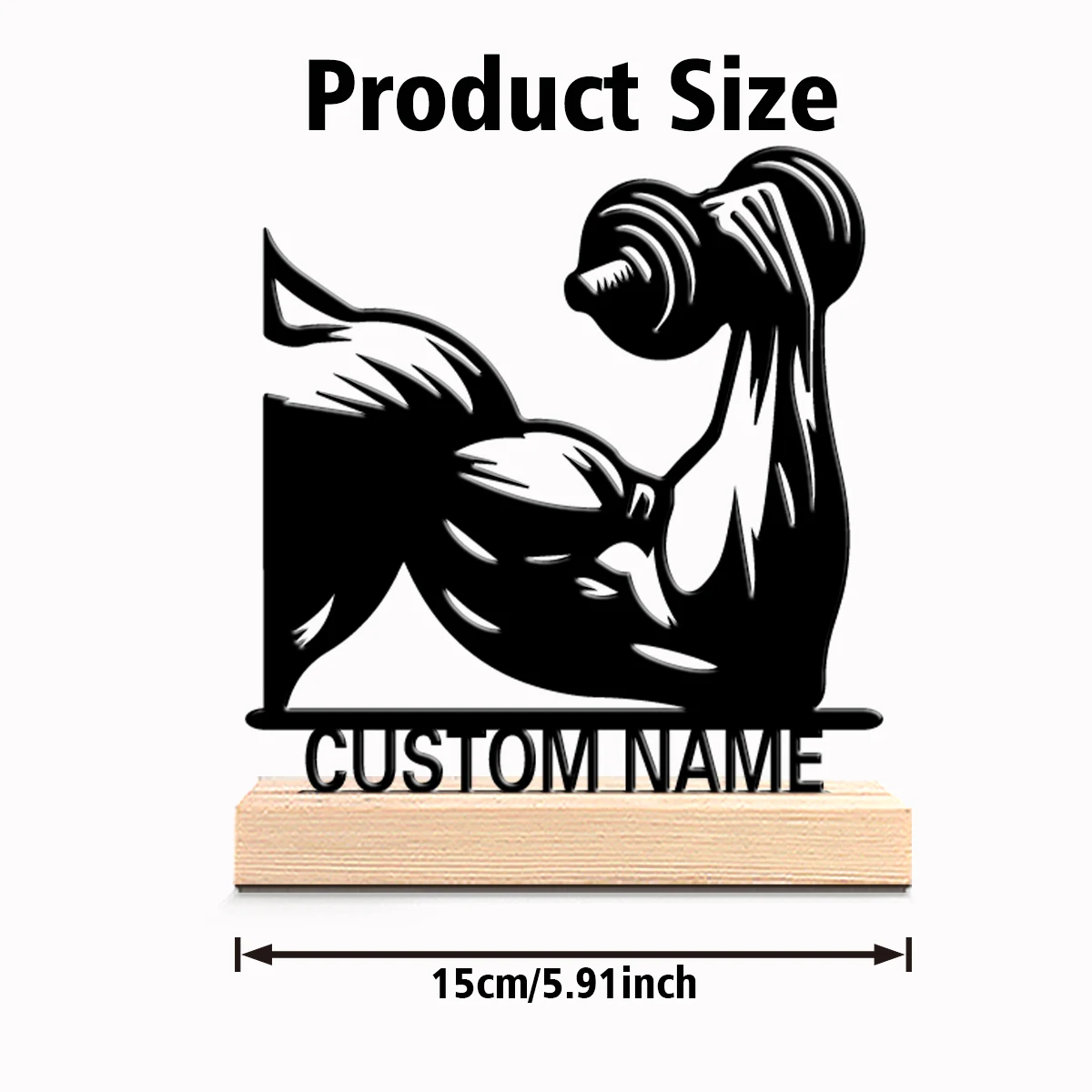 1pc Cartoon Personalized Custom fitness Metal Statues Wooden Base Wall Decor for Living Room Office Modern Industrial Home Style