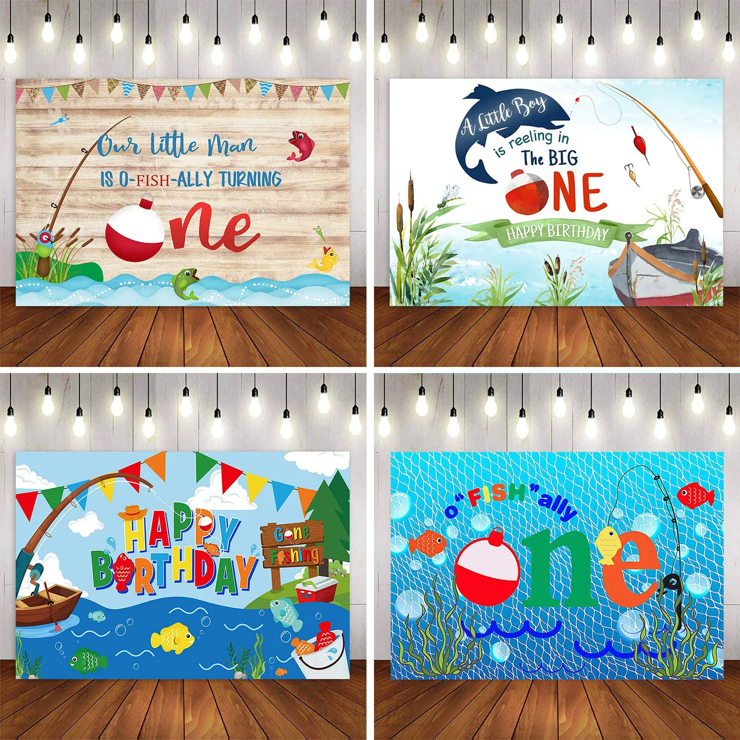 

Gone Fishing Happy 1st First One Birthday Party Decor Fisherman Banner Backdrop Background Photo Booth for Boy Girl Baby Shower