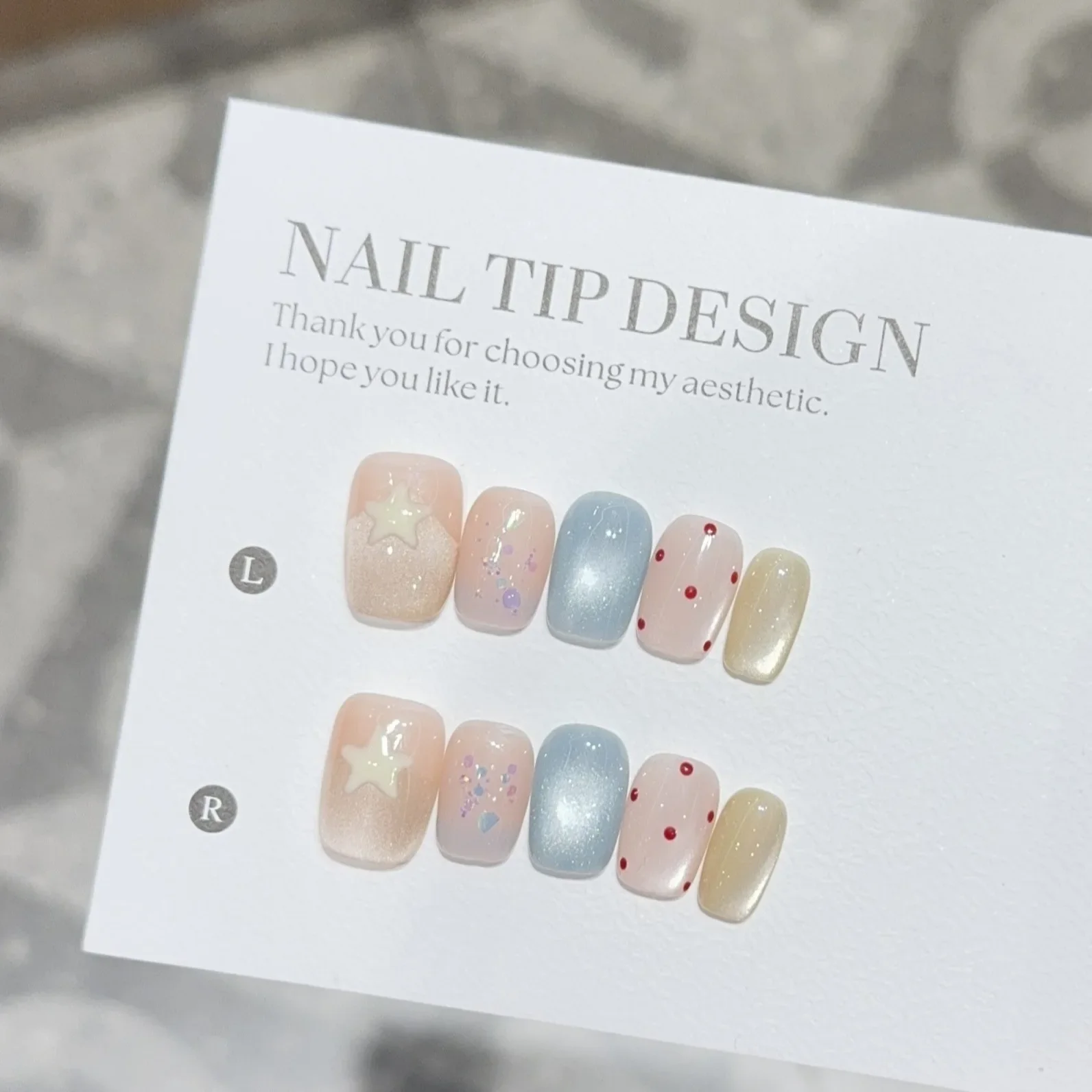 

10PCS Sweet Cat Eye Handmade Short Coffin False Nails Shiny Star Butterfly Patterns French Fake Nails Acrylic Wearable Press On