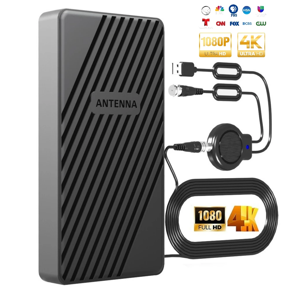 هوائي تلفزيون داخلي لجميع أجهزة التلفاز الذكية، استقبال طويل المدى 1200+ ميل مع قنوات محلية معززة لإشارة مكبر الصوت، 4K 1080p HD