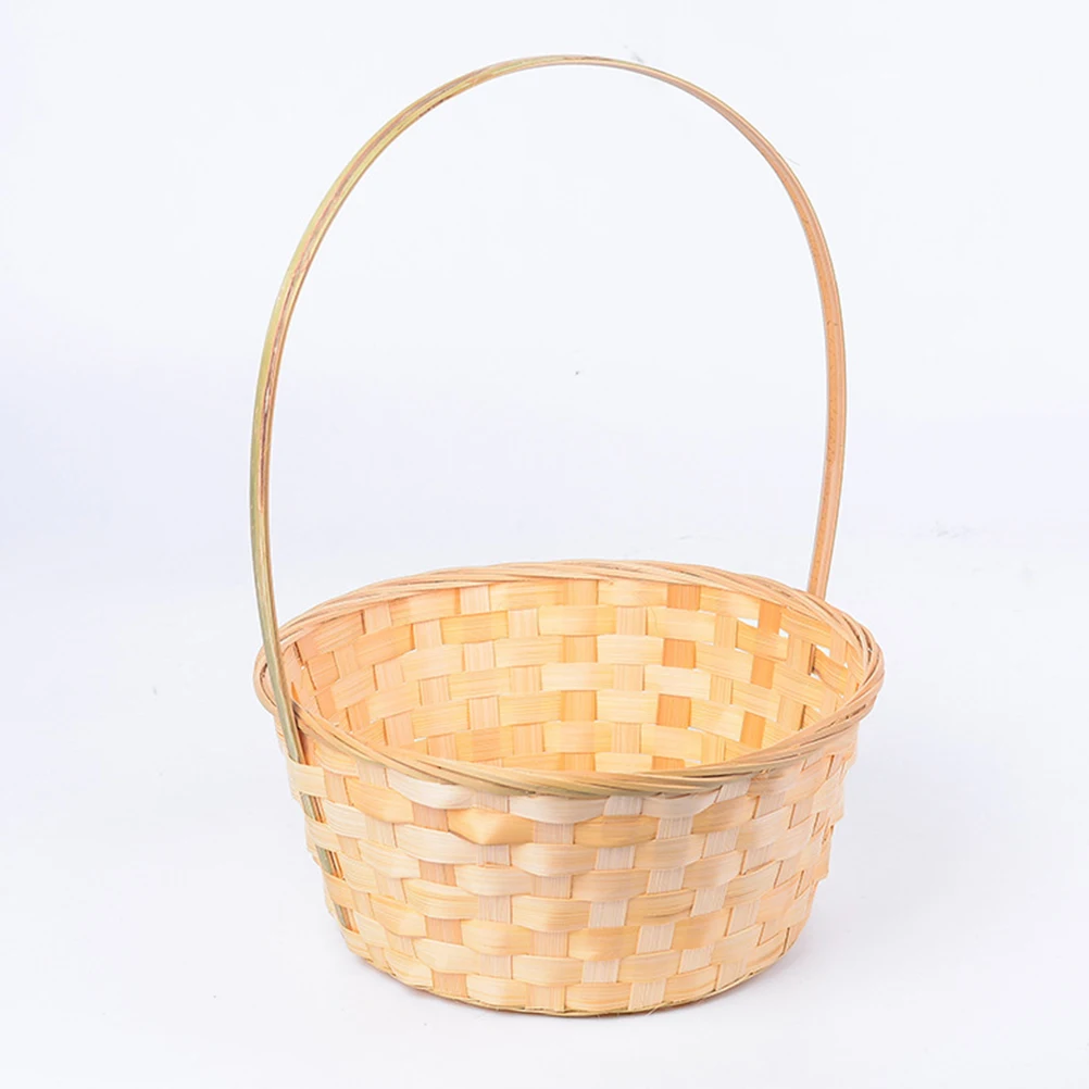 

2pcs Bamboo Woven Flower Basket Mini Garden Harvest Handle Storage Baskets Home Decor Kitchen Household Items