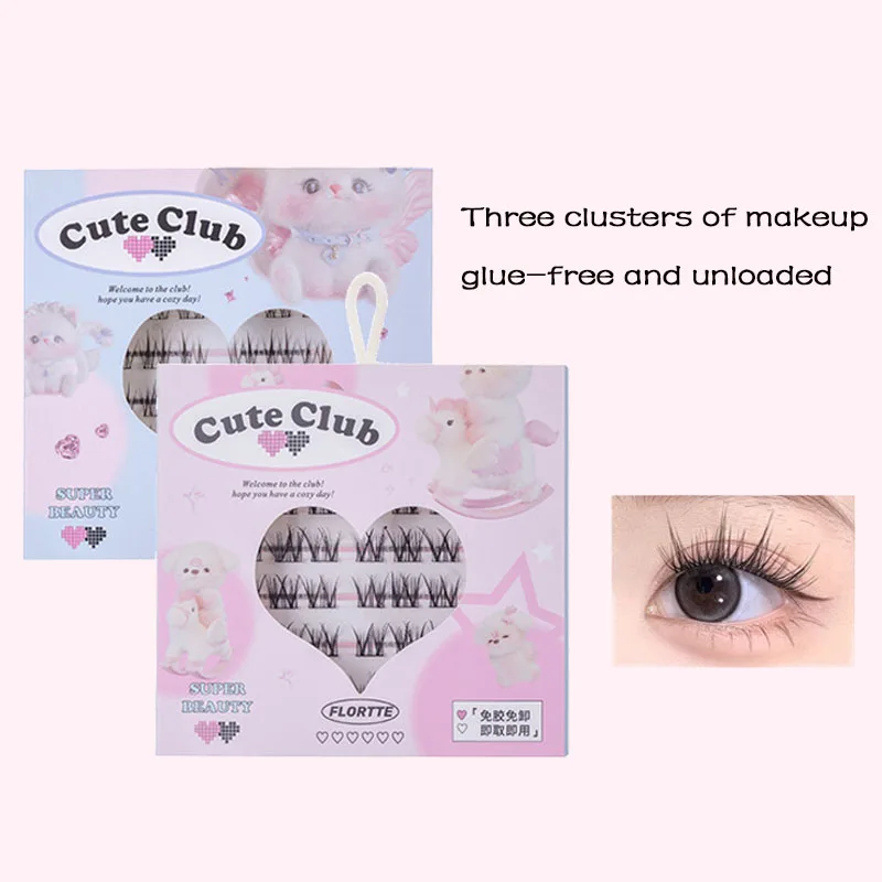 FLORTTE Self-adhesive Non-adhesive False Eyelashes Segmented Novice Transparent Comfortable Stickyeyelashes Cosmetics Wholesale