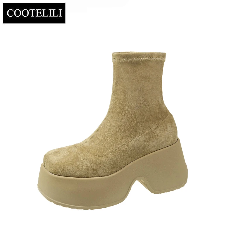 COOTELILI-Botines sin cordones para mujer, botas de tacón alto de 8cm, talla 34-39, 2024