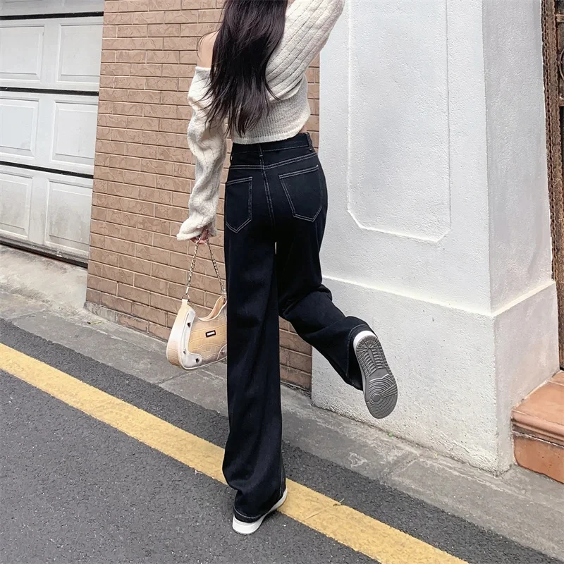 High Waisted Straight Leg Jeans for Women Autumn Vintage Drape Wide Leg Pants Loose Casual Pants Streetwear