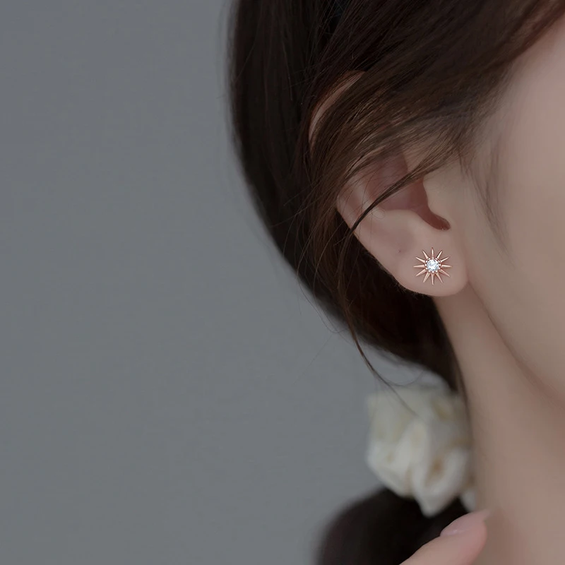 Modian 2021 Authentic 925 Sterling Silver Rose Gold Color Moon And Sun Stud Earrings for Women Jewelry Ear Pins Gifts Bijoux