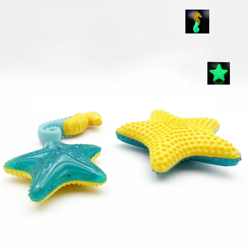 Vocal Starfish Seahorse Dog Toy Interactive TPR Water Floating Noctilucent toy Teeth Oral Cleaning Chew Toys Products