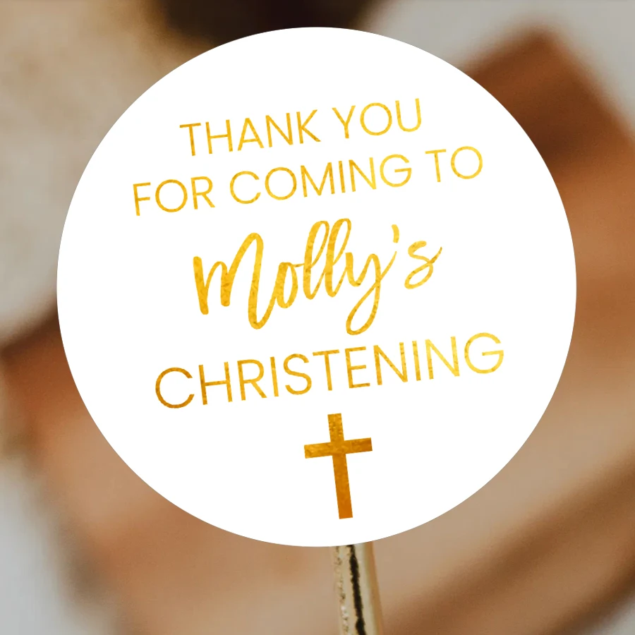 

50PCS Personalized Baptism Stickers, Thank You Stickers with Name, Round Gift Stickers for Gold Foil Text, Silver Foil Text