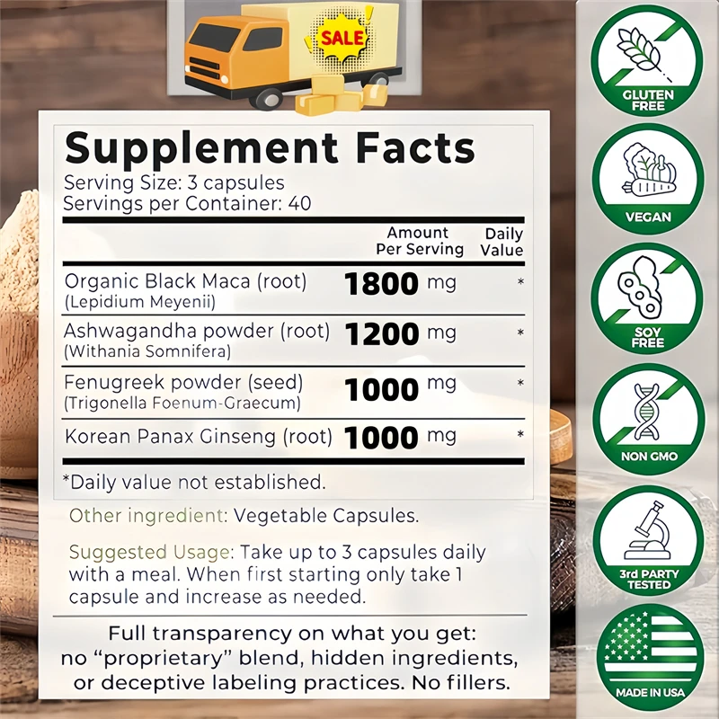 Organic Black Maca Root Ashwagandha Oyster & Ginseng Gummies for Male Vitality Stamina Improvement And Endurance Support view 6