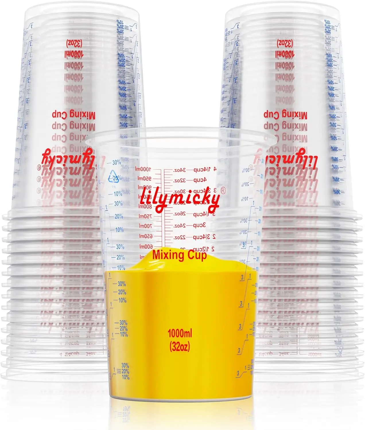 

25 Pack 32 oz Plastic Measuring Cups with Mixing Ratios for Epoxy Resin Paint Art DIY