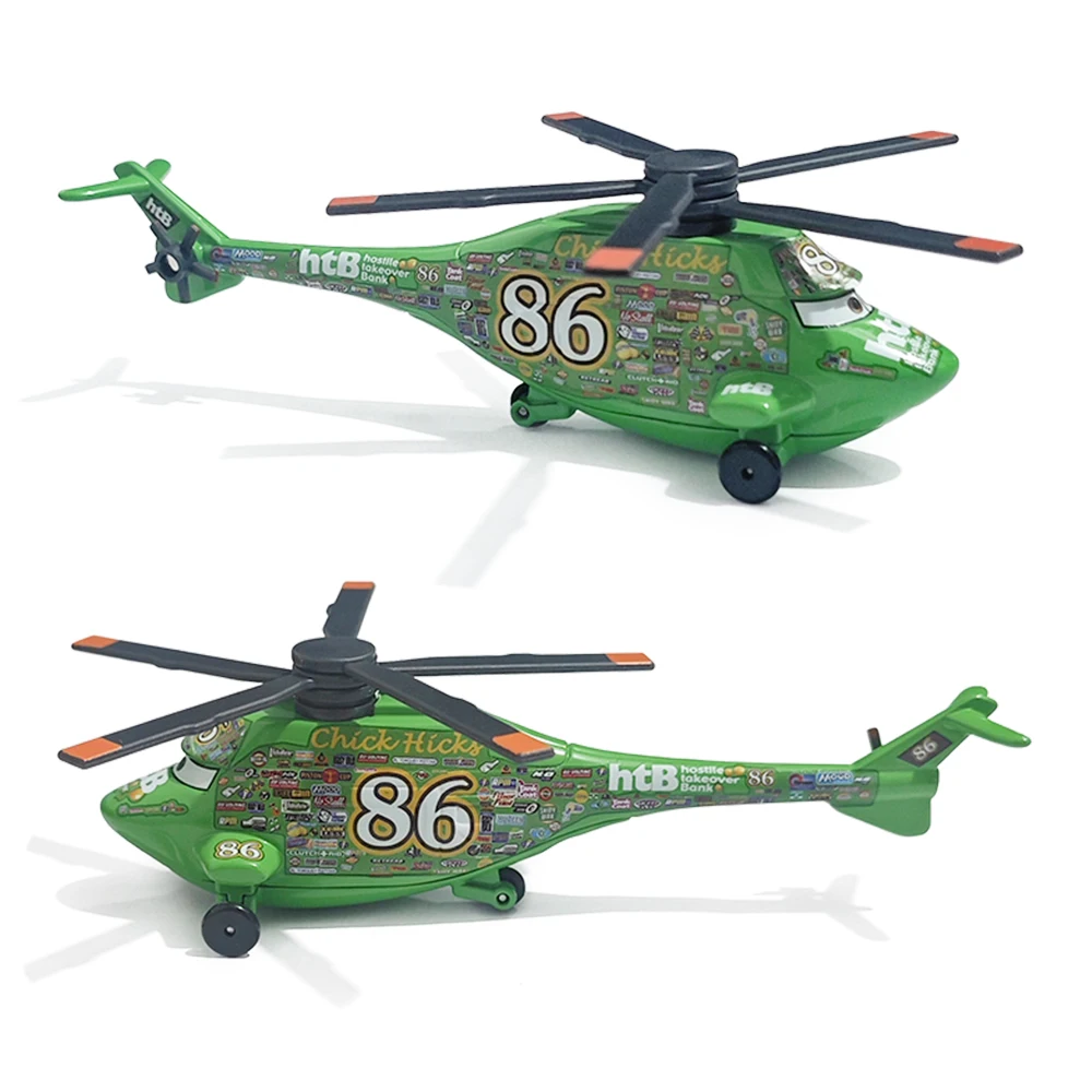 Image of Pixar Cars 86 Chick Hicks Hubschrauber Cartoon-Modellauto aus Legierungsmaterial Anime-Figur Rennspielzeug Sammlerstücke Kindergeschenke