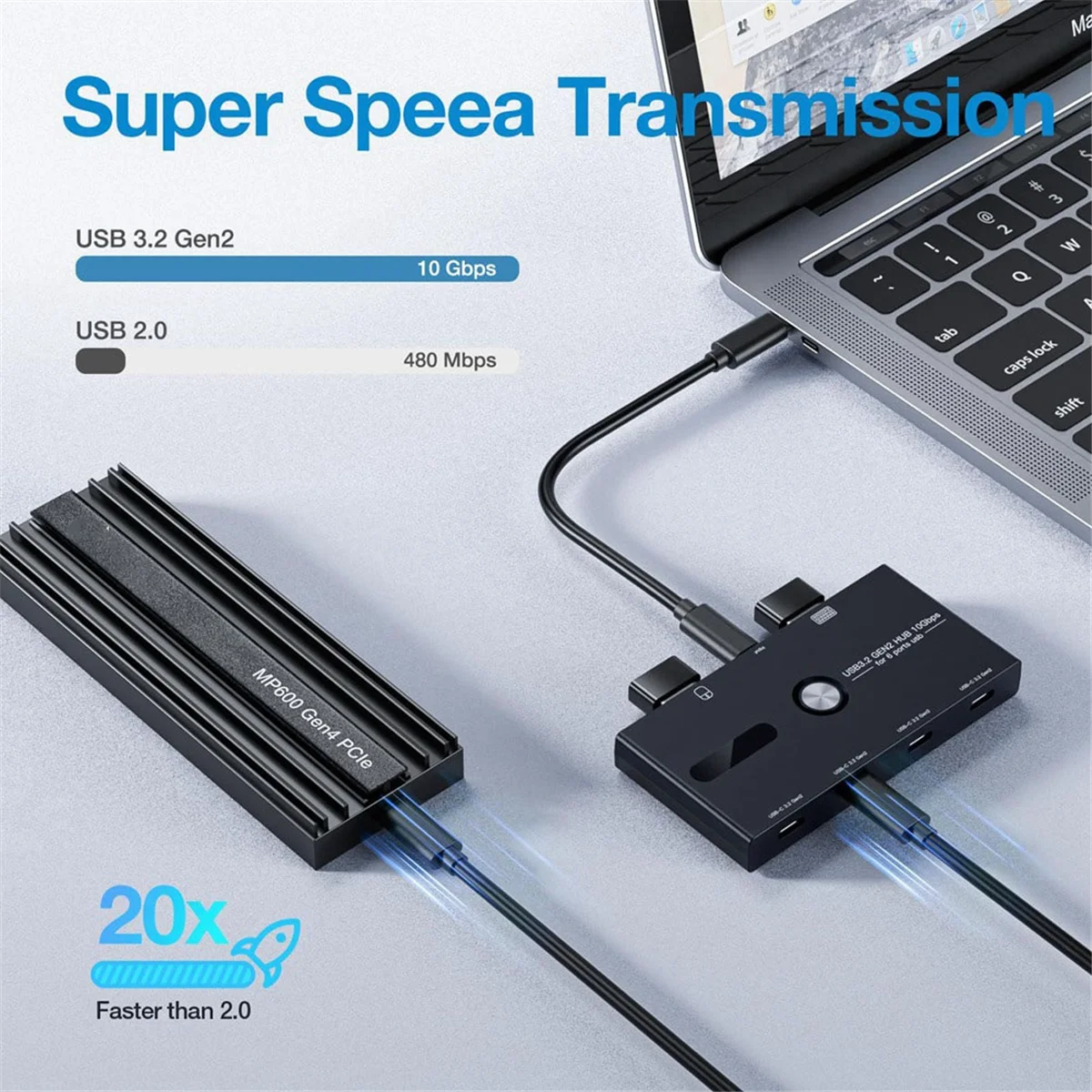 

X62A_10 Гбит/с USB C-концентратор, 6-портовый разветвитель USB C, концентратор USB C к USB C для ПК
