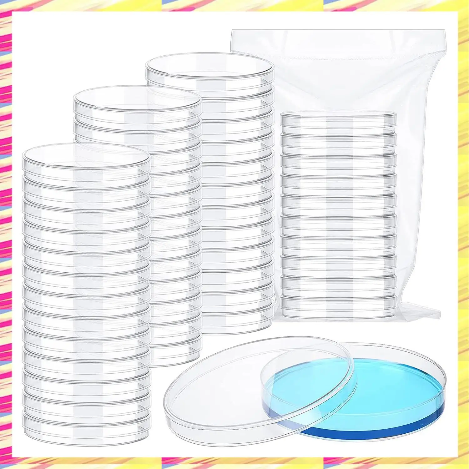ABJJ 120Piece Sterile Plastic Petri Dishes With Lid, Sterile Petri Dish Cell Culture Dishes