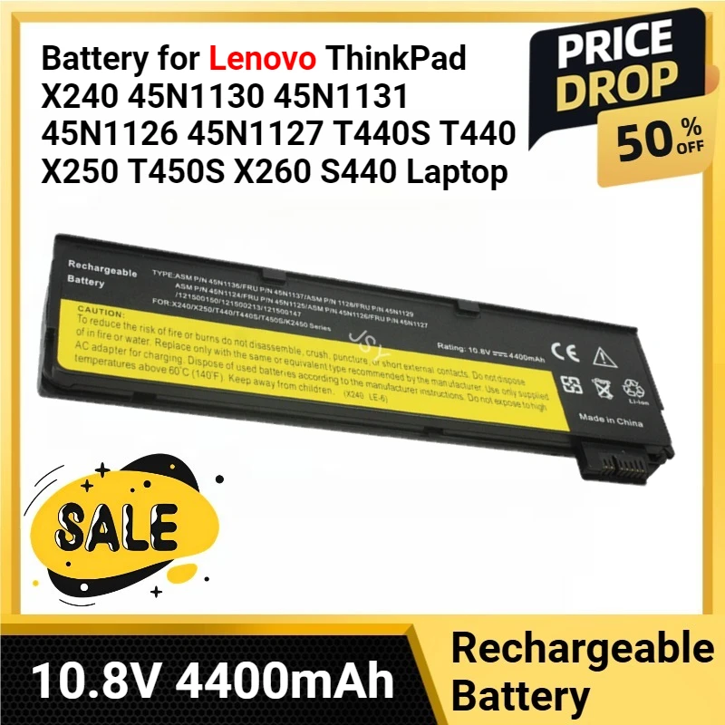 

Аккумулятор для ноутбука 10,8 В, 4400 мАч для Lenovo ThinkPad X240 45N1130 45N1131 45N1126 45N1127 T440S T440 X250 T450S X260 S440