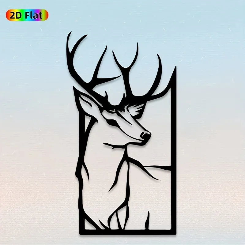 CIFBUY Metal Wall Art, Deer Wildlife 2D Flat Iron Hanging Sculpture, Laser‑Cut Rustproof Wall Ornament, Indoor Outdoor