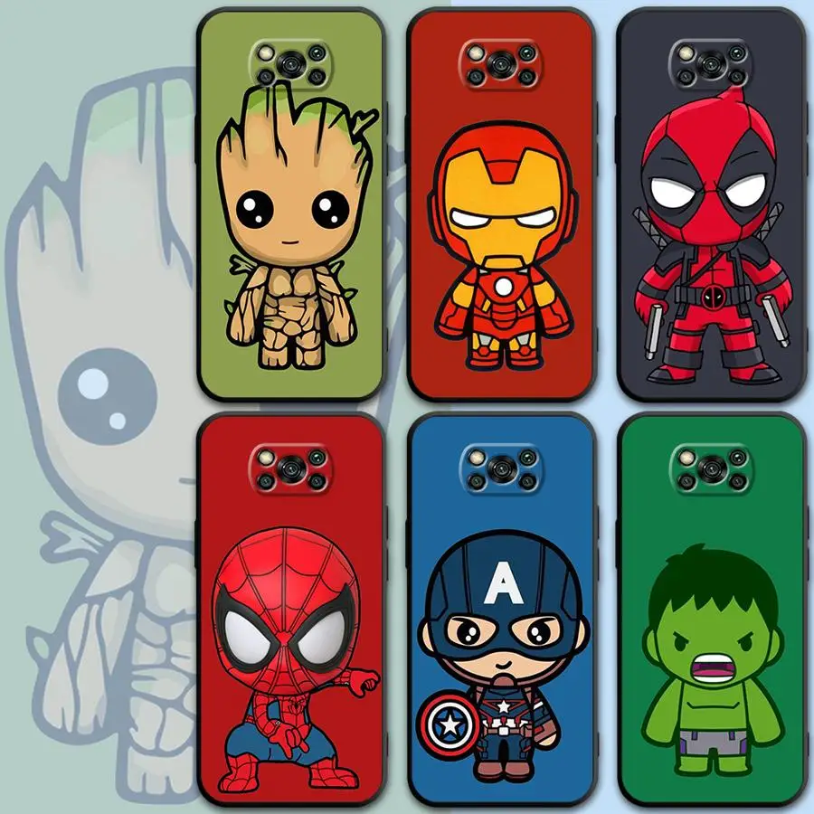 Case for Xiaomi Poco C40 C50 C51 C61 F1 F3 F4 GT F5 Pro X3 NFC X4 GT X5 M3 M4 M5 Marvel Cartoon Ironman Spiderman Soft Cover