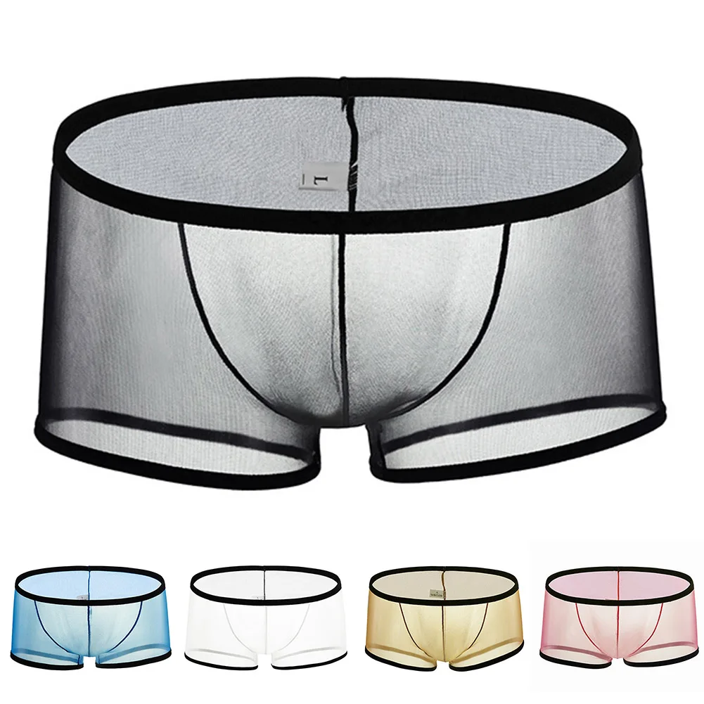 Men Sexy Briefs Solid Panties Mesh Underwear Low Waist Stretchshorts Bikini Breathable Underpants Male Lingerie